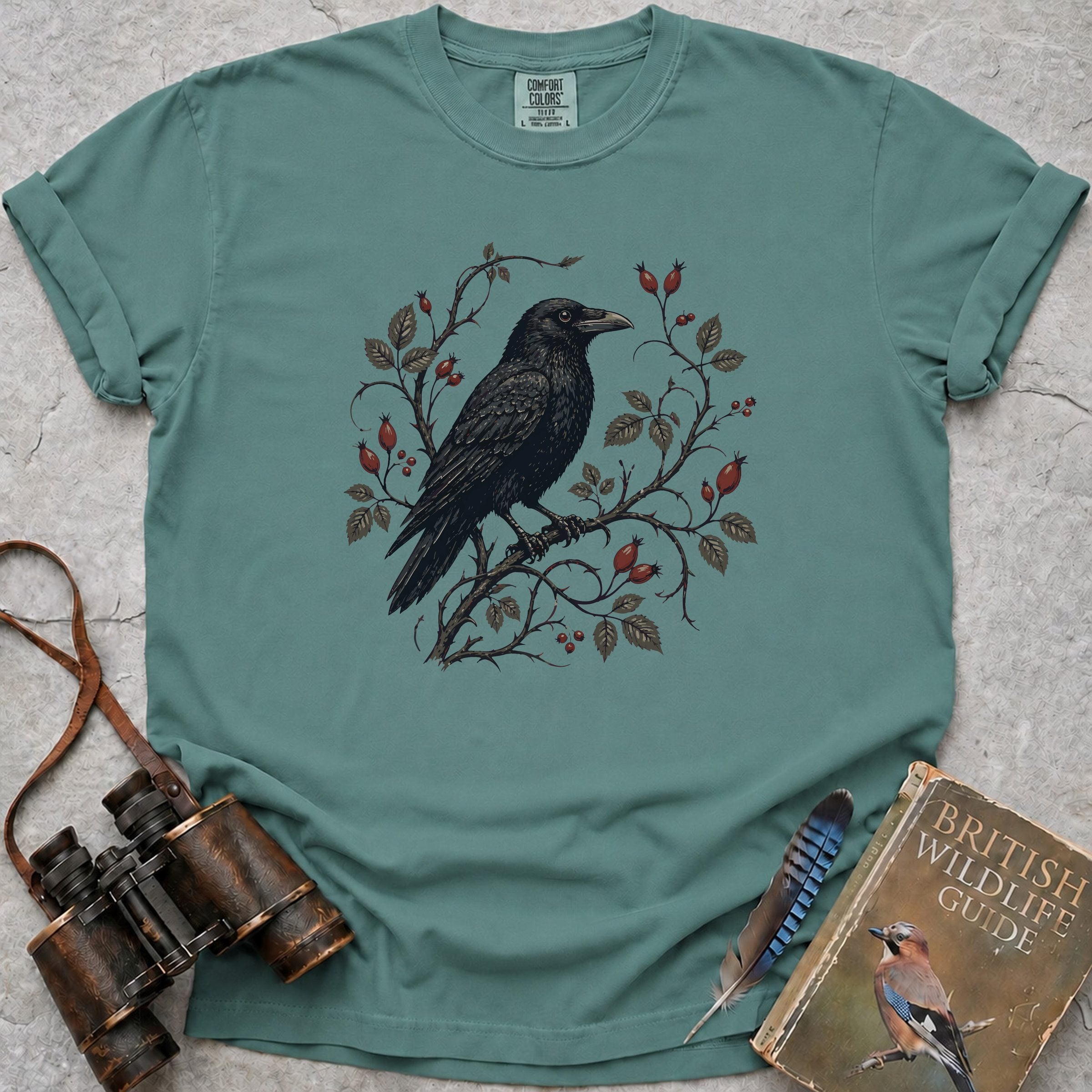 Rosehip Crowned Raven T-Shirt — seafoam