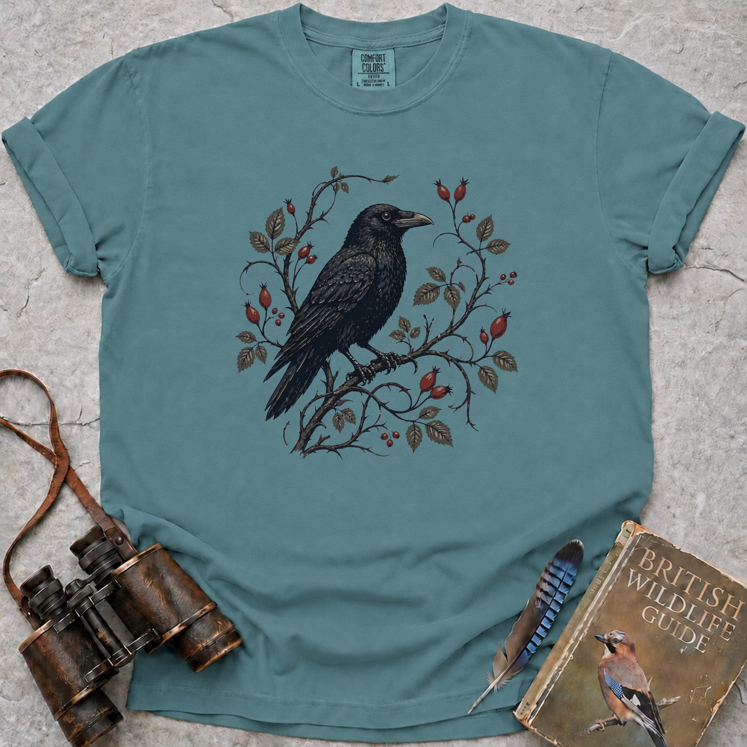 Rosehip Crowned Raven T-Shirt — seafoam