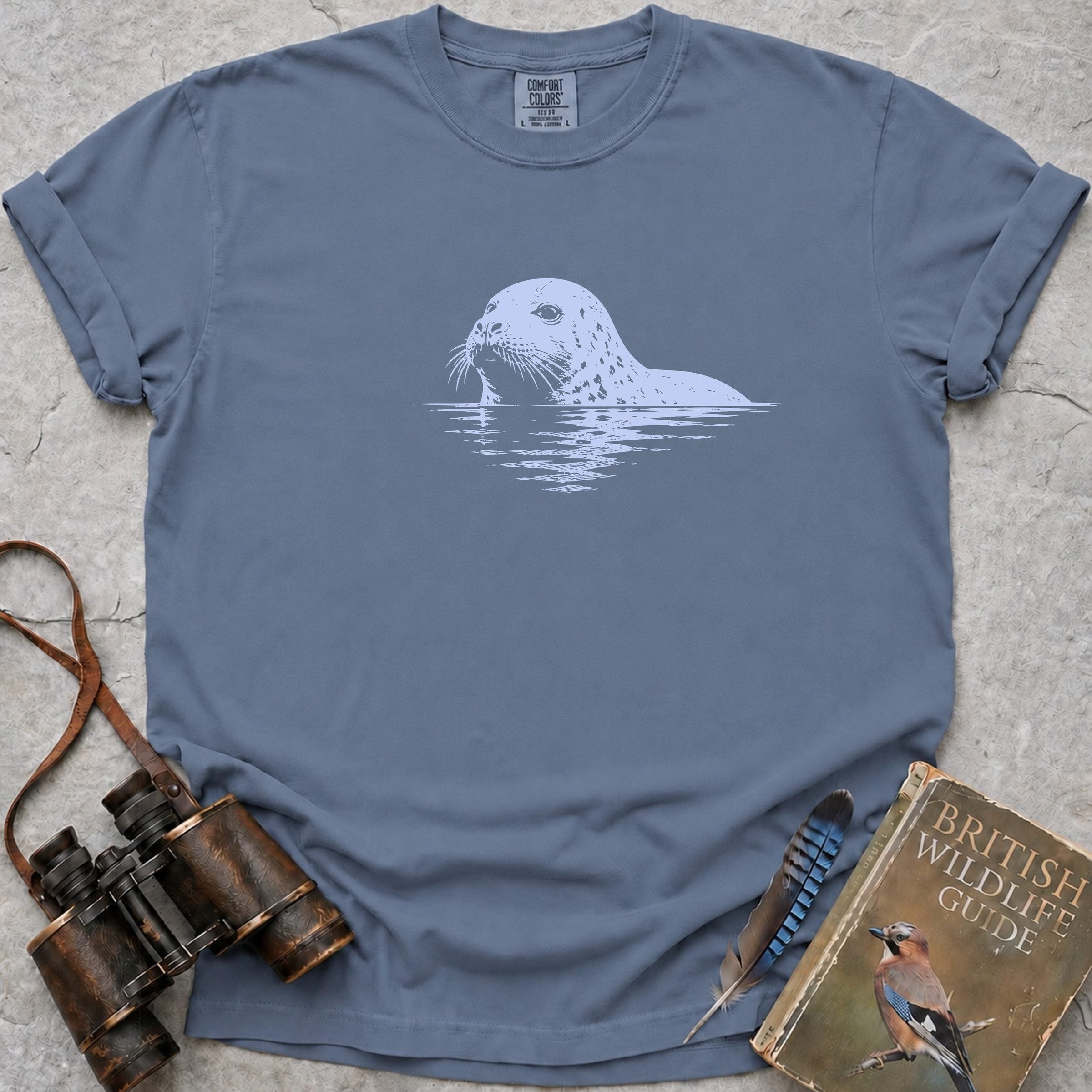 Salty Whiskered Seal T-Shirt — blue jean
