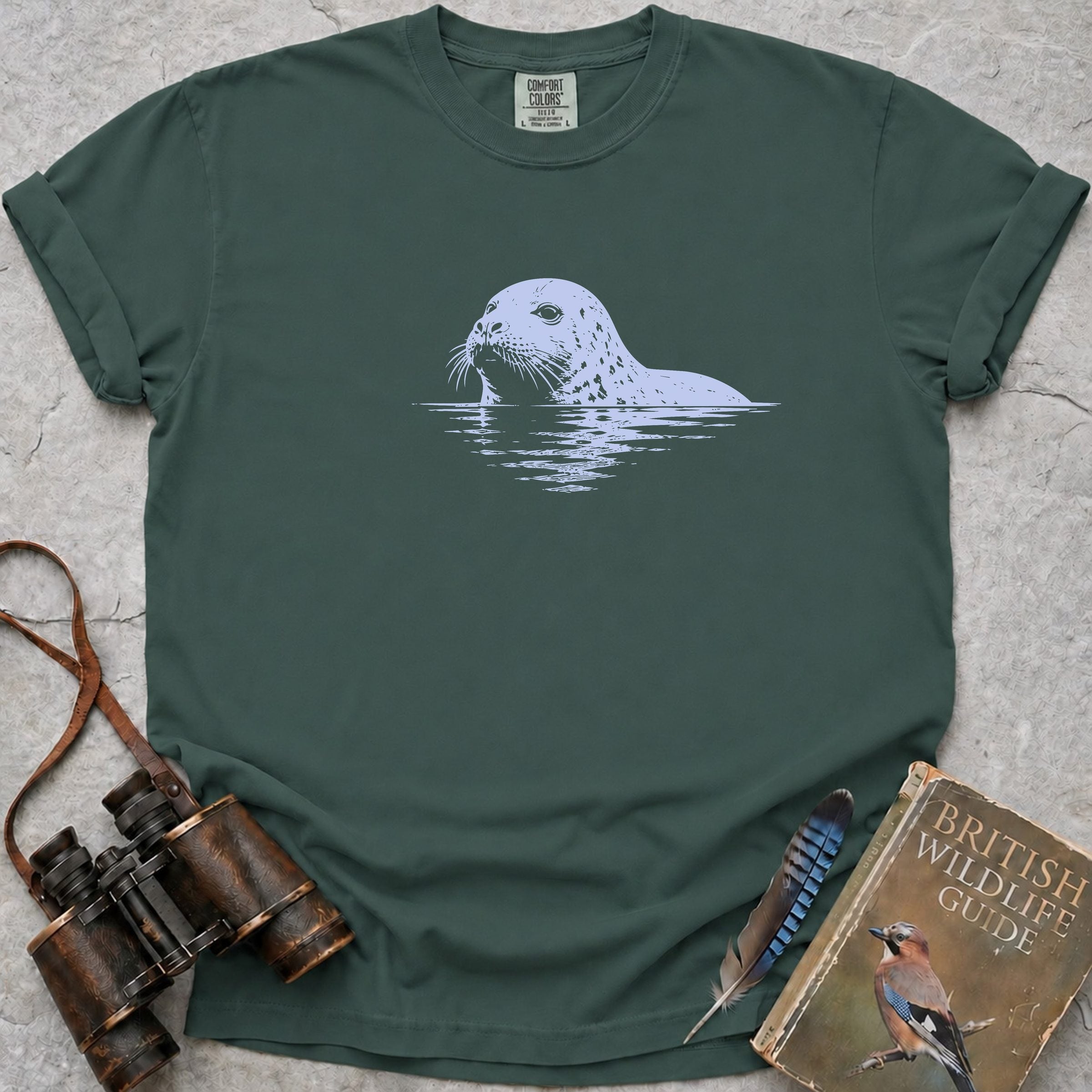 Salty Whiskered Seal T-Shirt — blue spruce