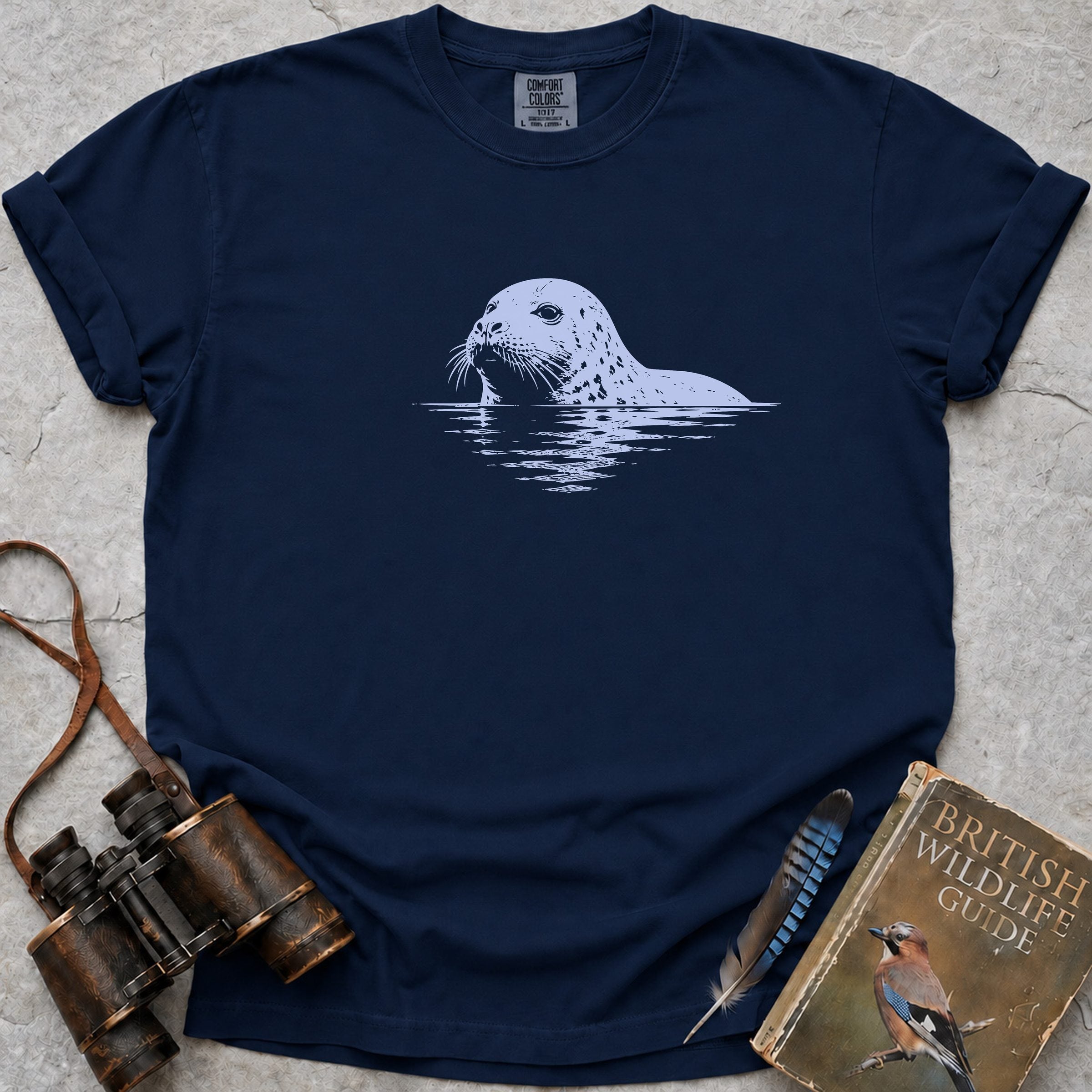 Salty Whiskered Seal T-Shirt — true navy