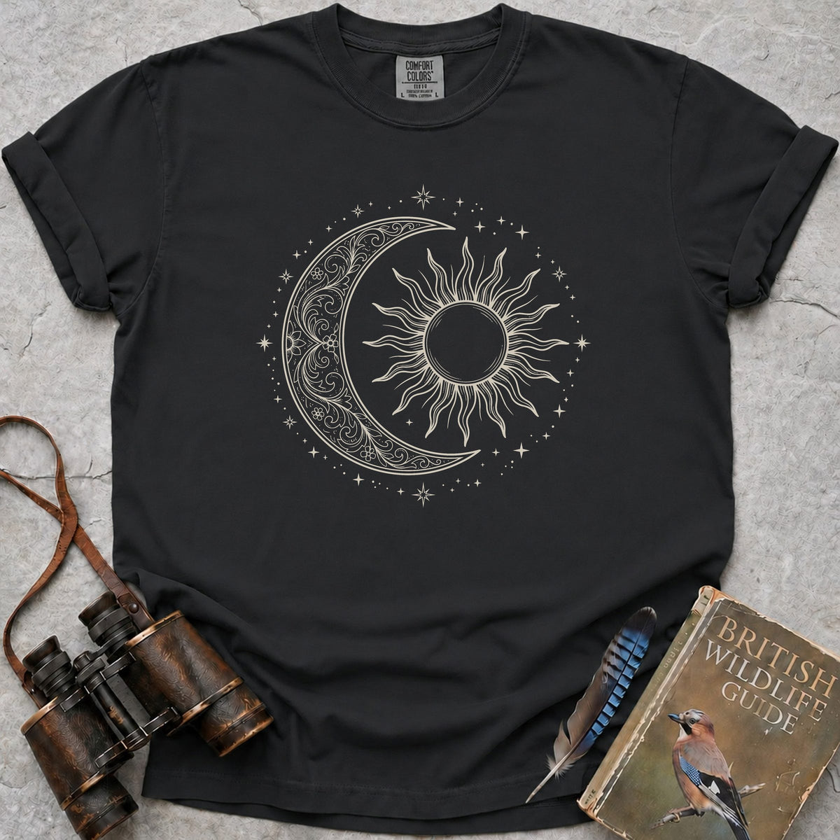 Sun And Crescent Moon T-Shirt — black