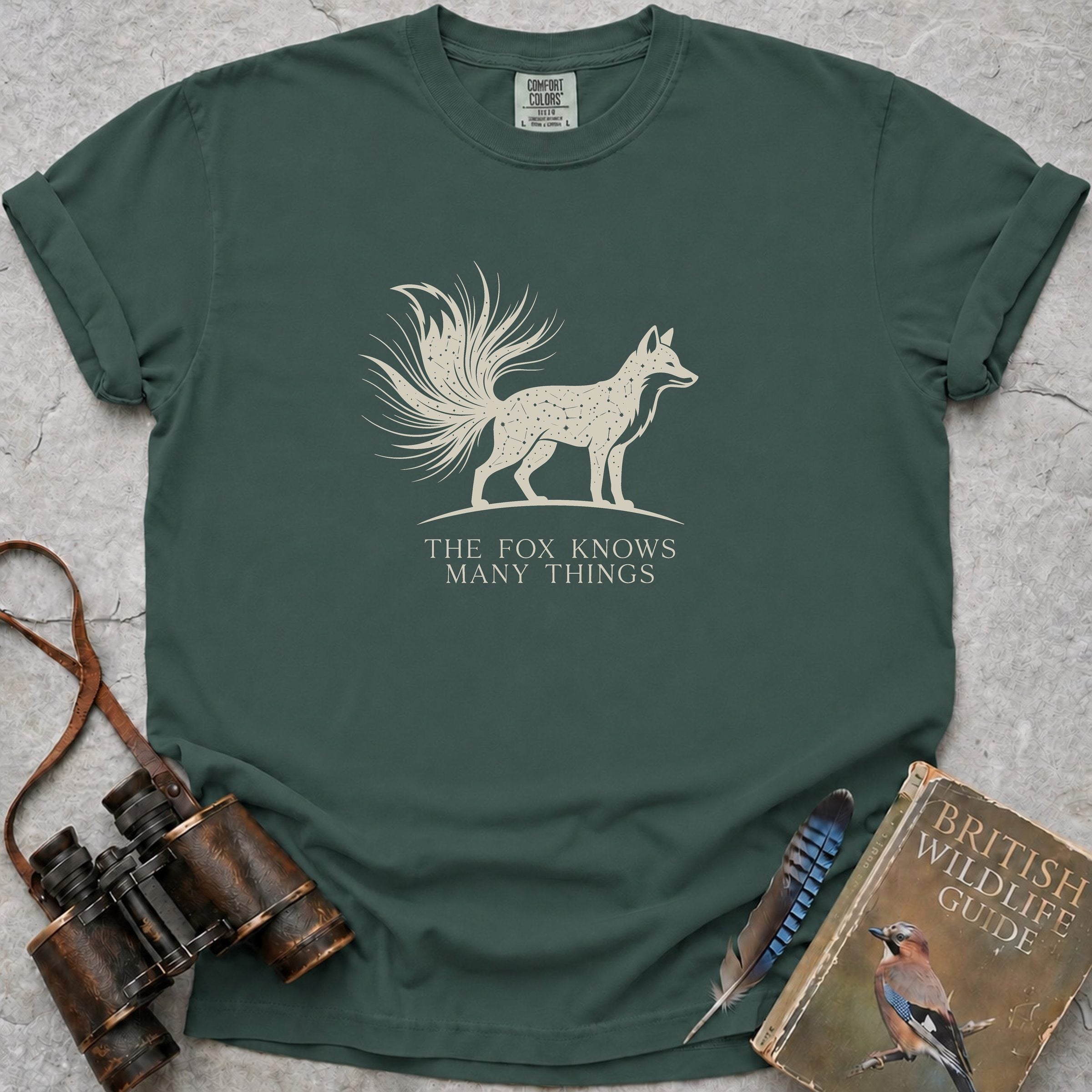 The Fox Knows Many Things Celestial T-Shirt — blue spruce