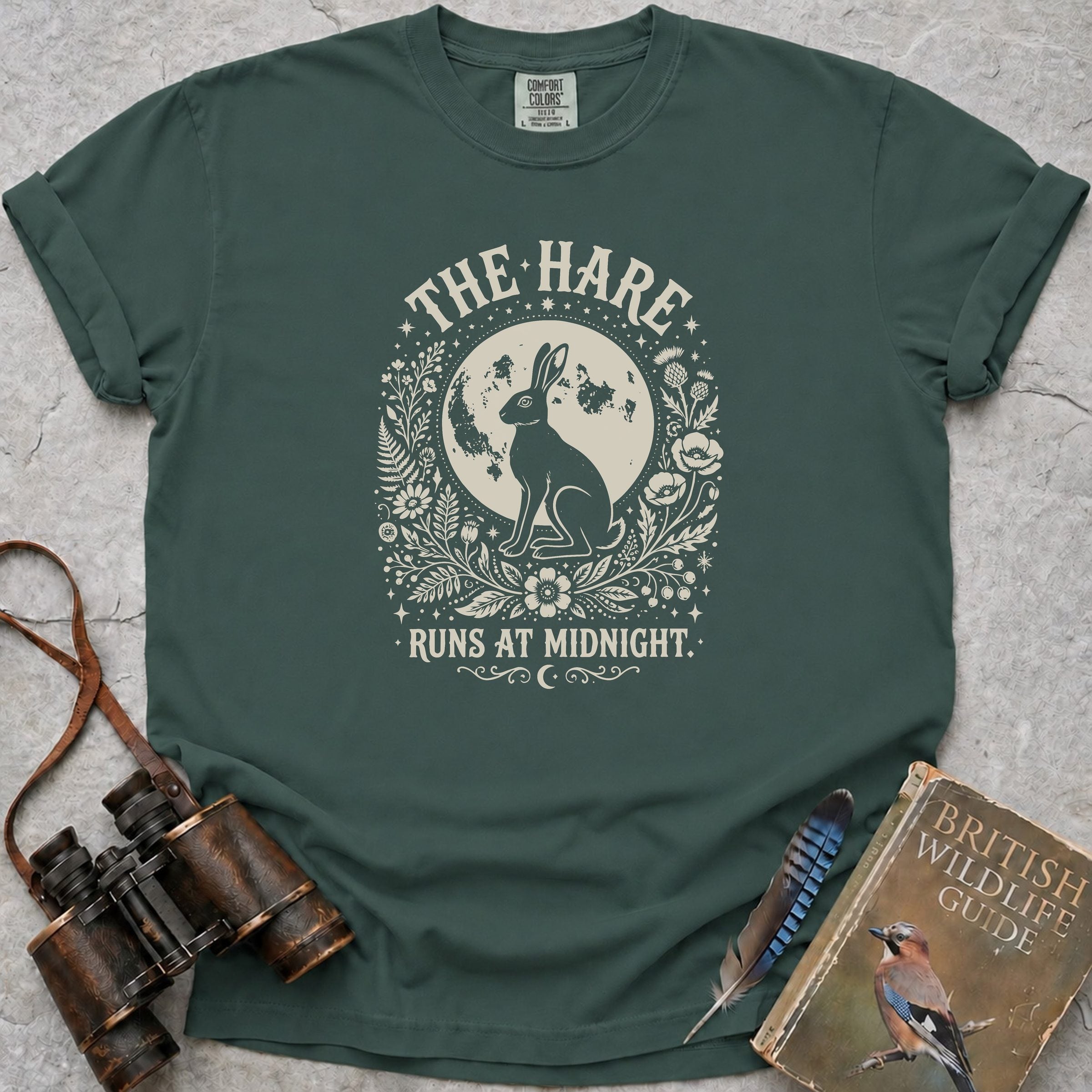The Hare Runs At Midnight T-Shirt — blue spruce