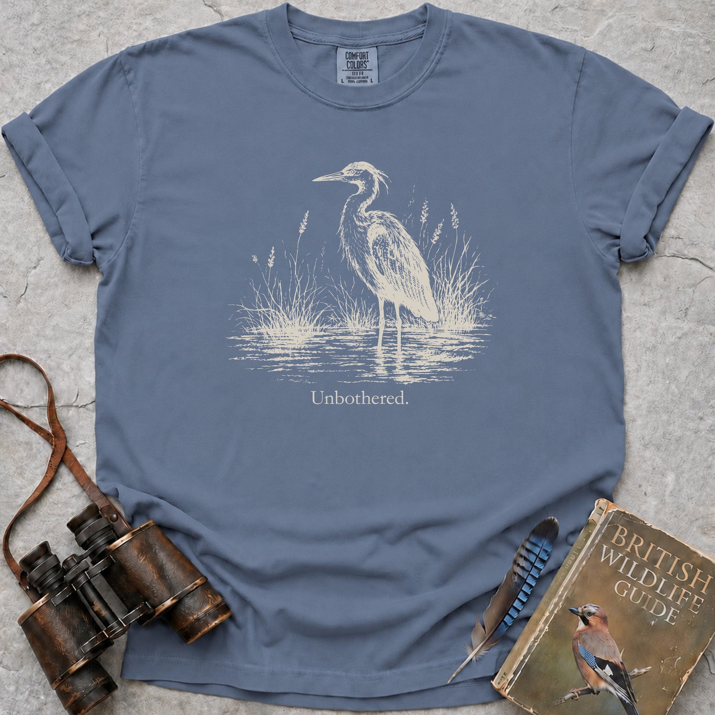 Unbothered Heron T-Shirt — blue jean