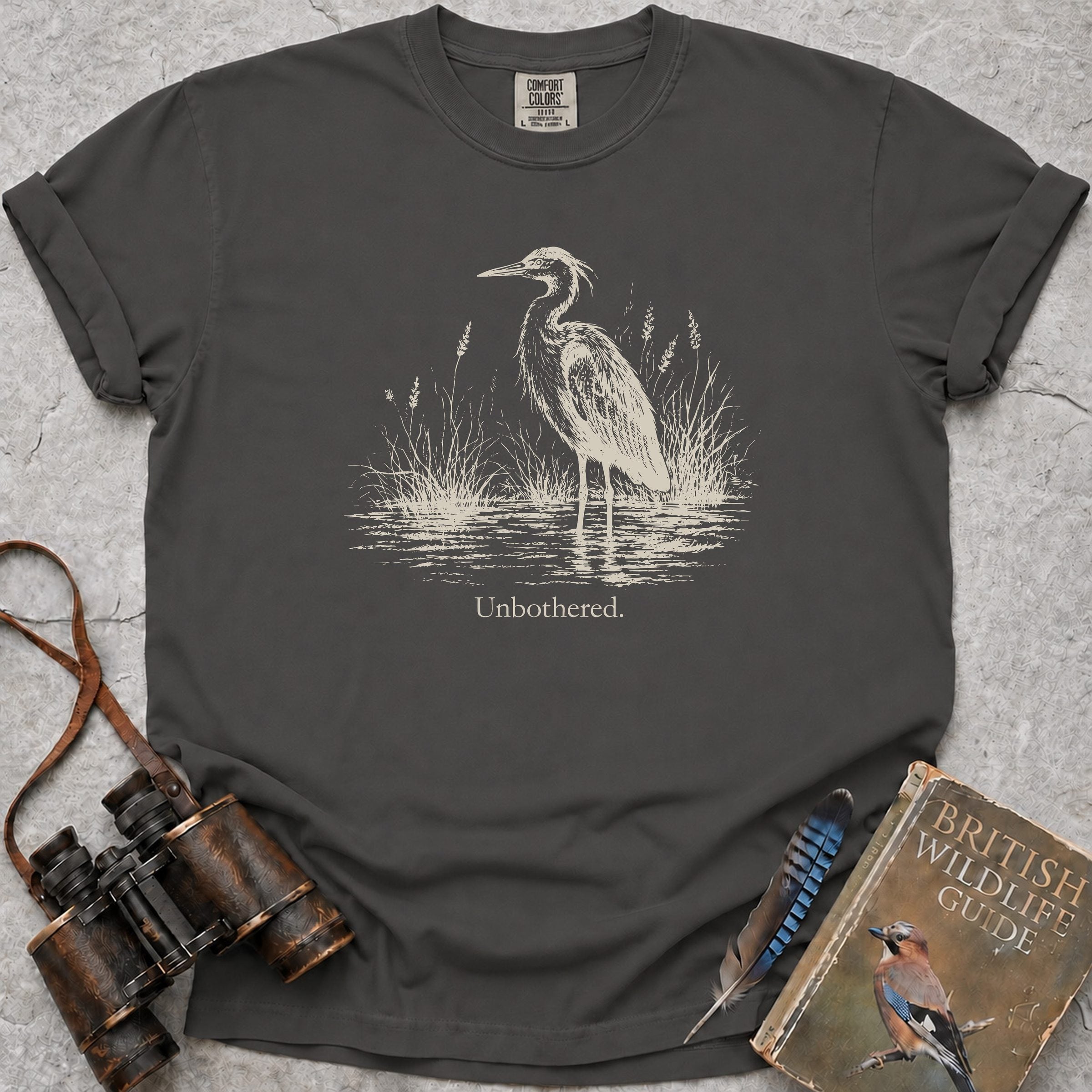 Unbothered Heron T-Shirt — pepper