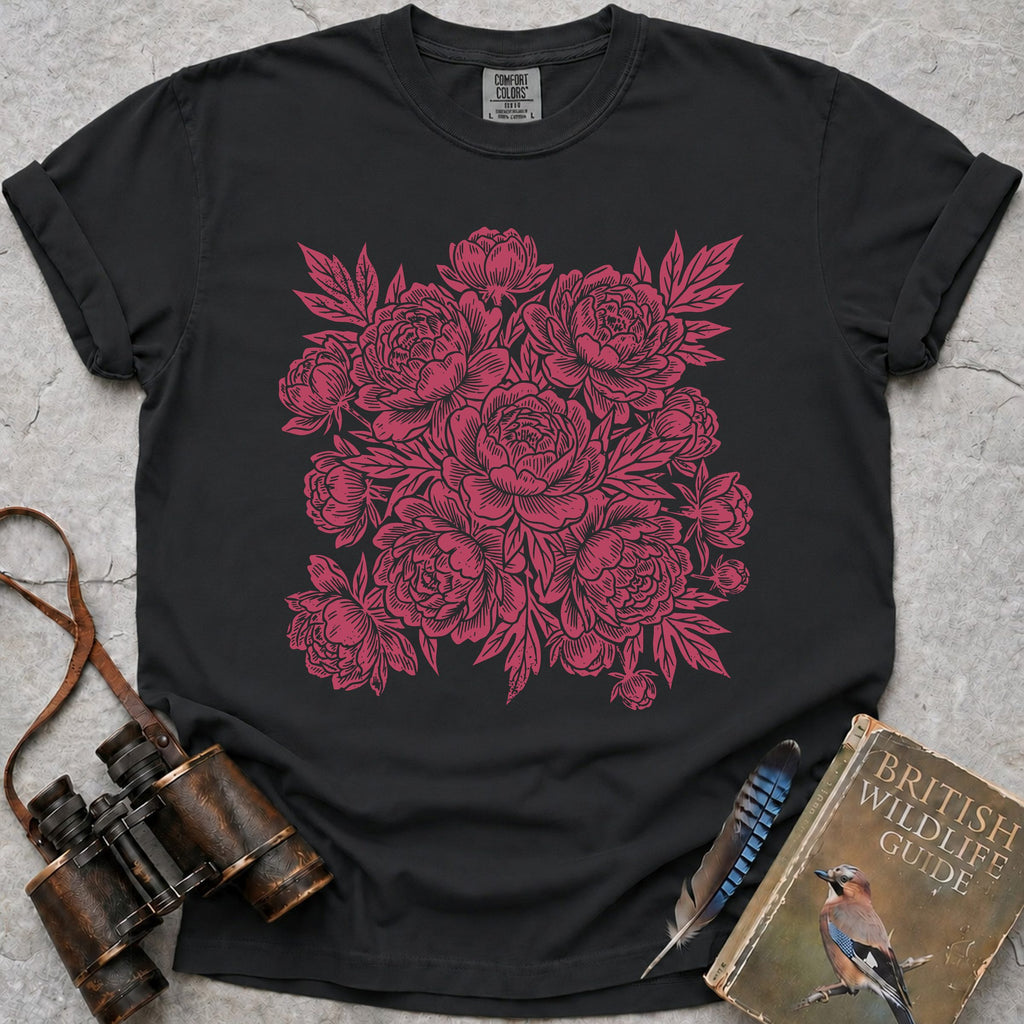 Vintage Peonies T-Shirt — black