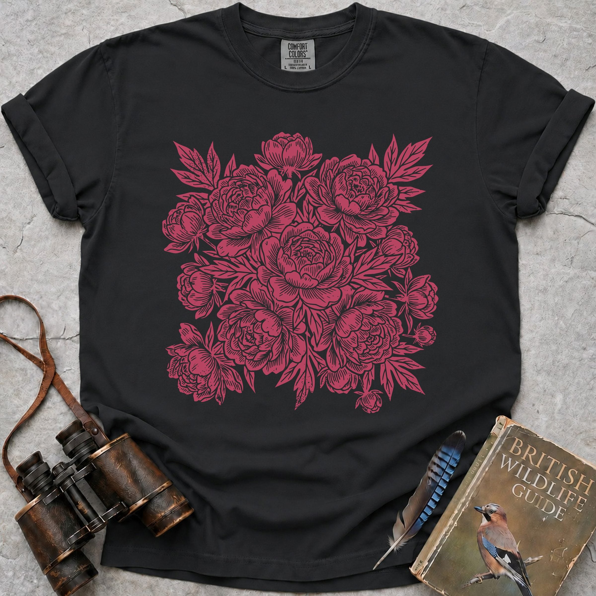 Vintage Peonies T-Shirt — black