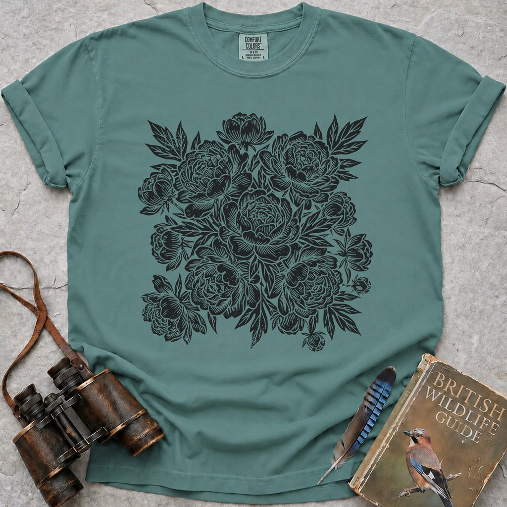 Vintage Peonies T-Shirt — seafoam