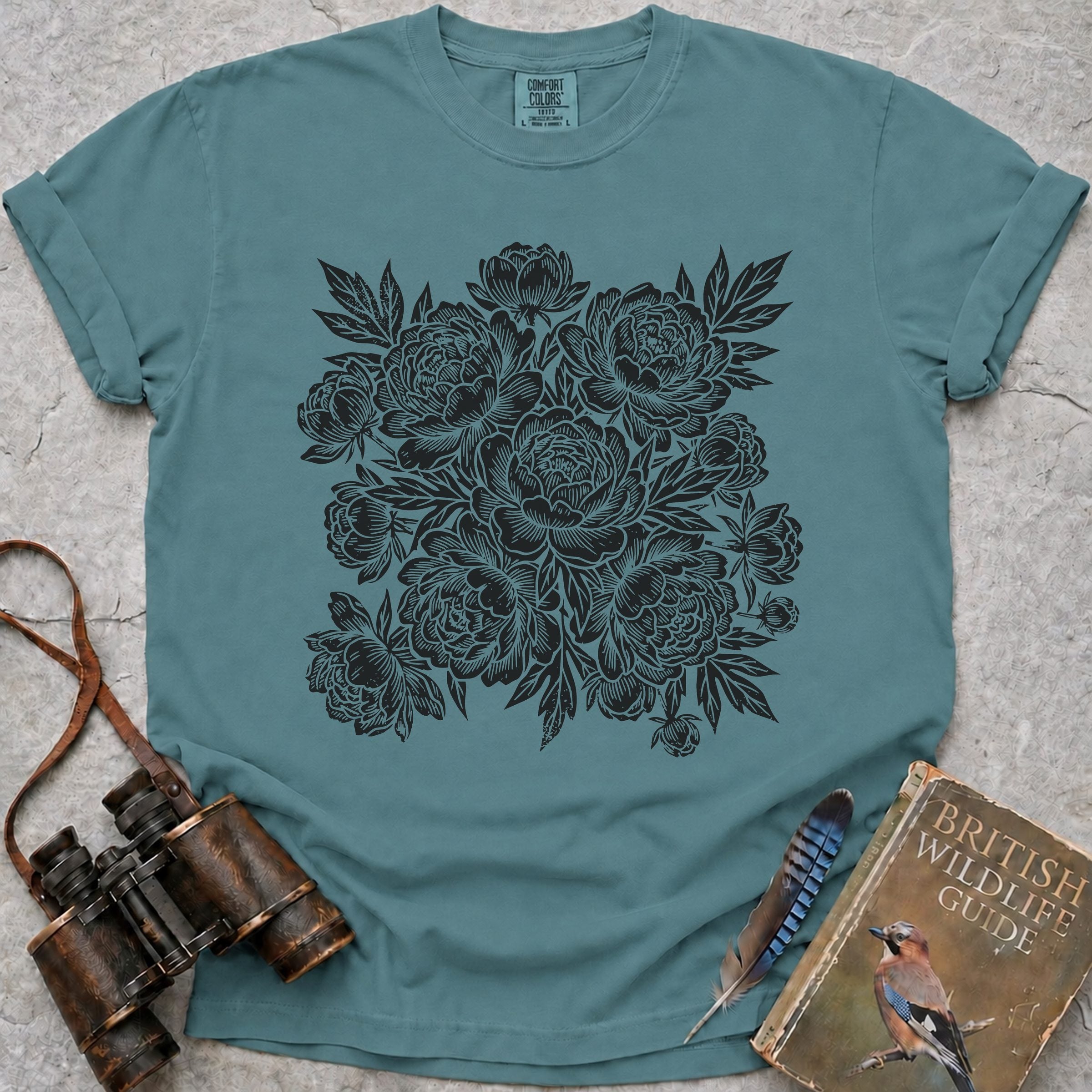 Vintage Peonies T-Shirt — seafoam