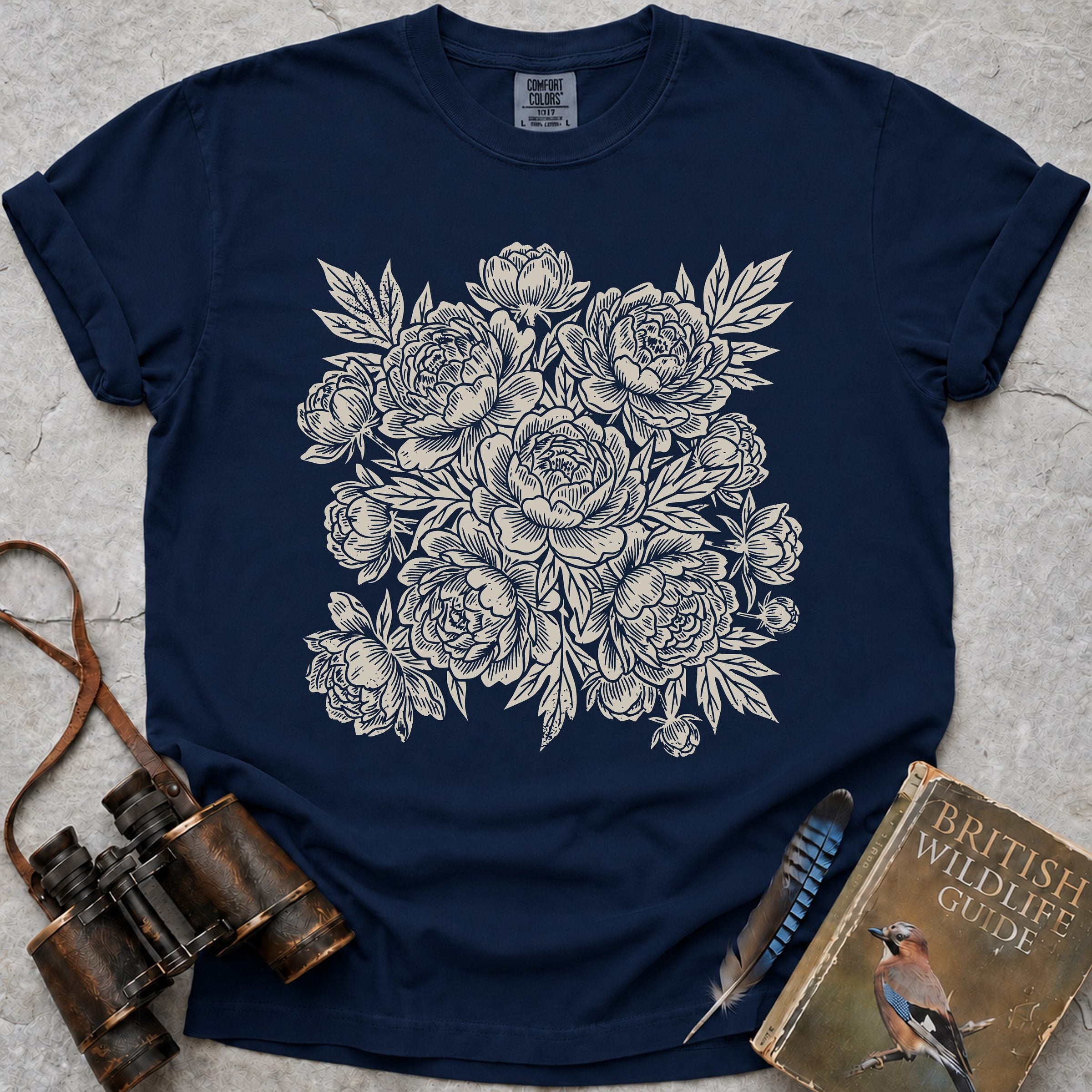 Vintage Peonies T-Shirt — true navy