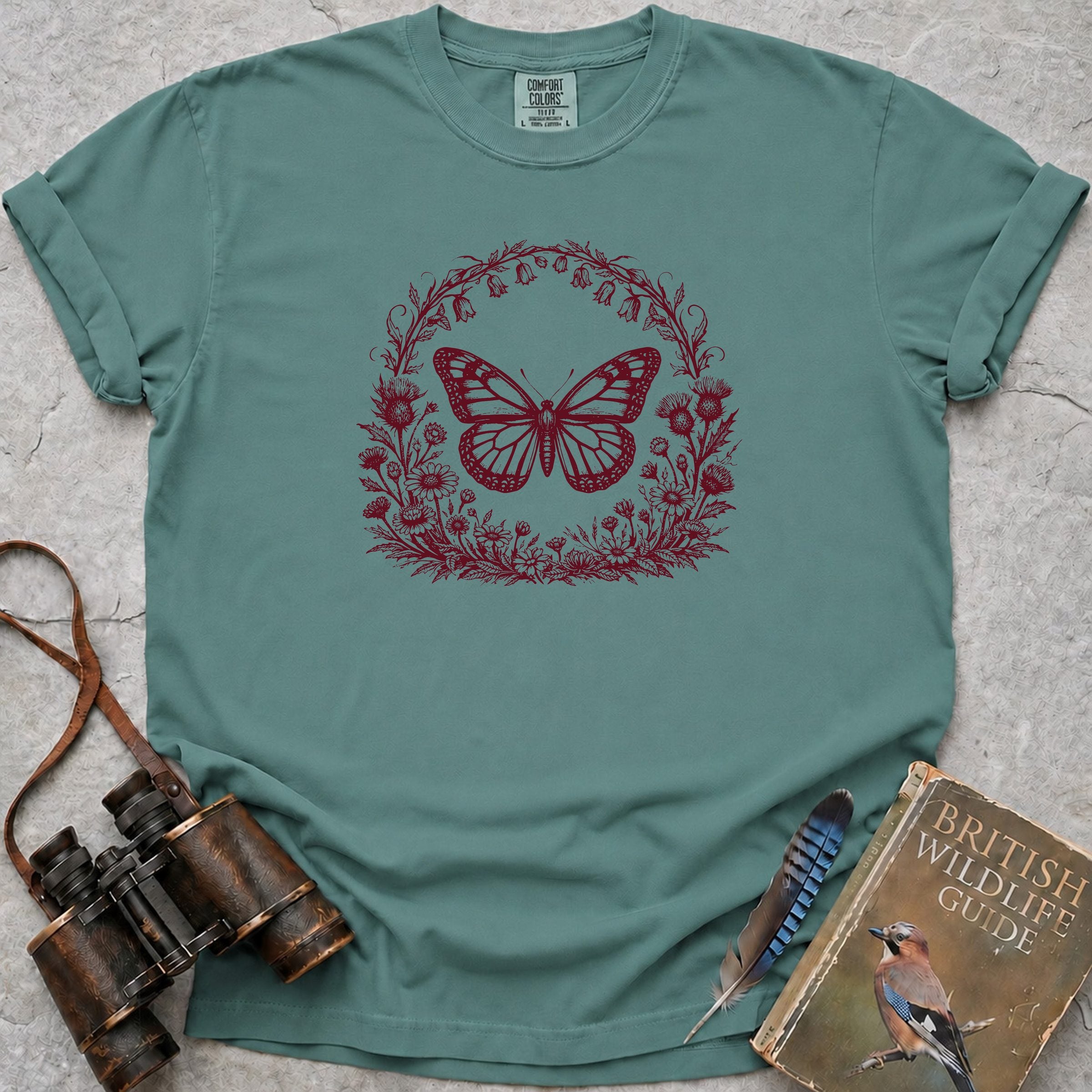 Vintage Woodland Butterfly T-Shirt — seafoam
