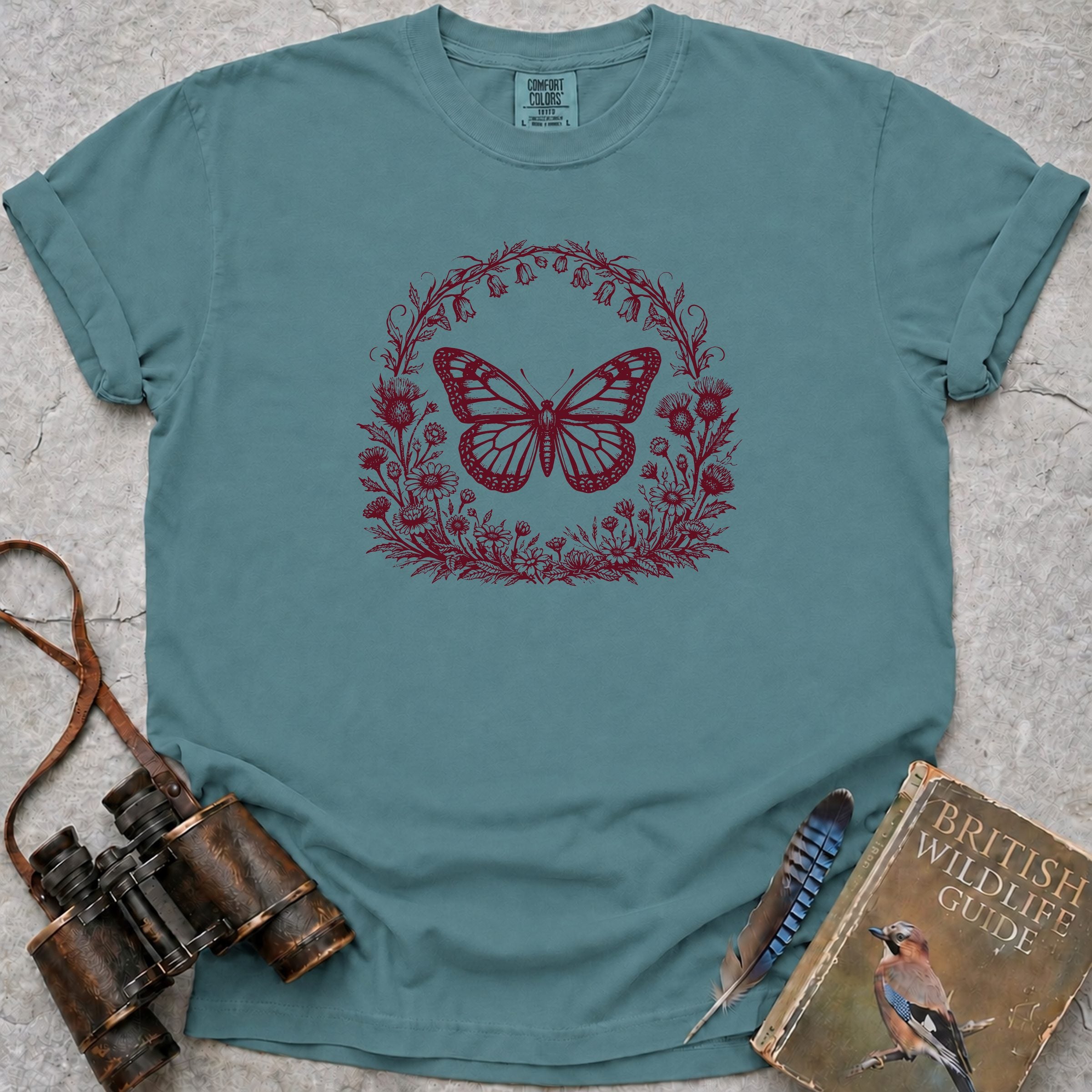 Vintage Woodland Butterfly T-Shirt — seafoam