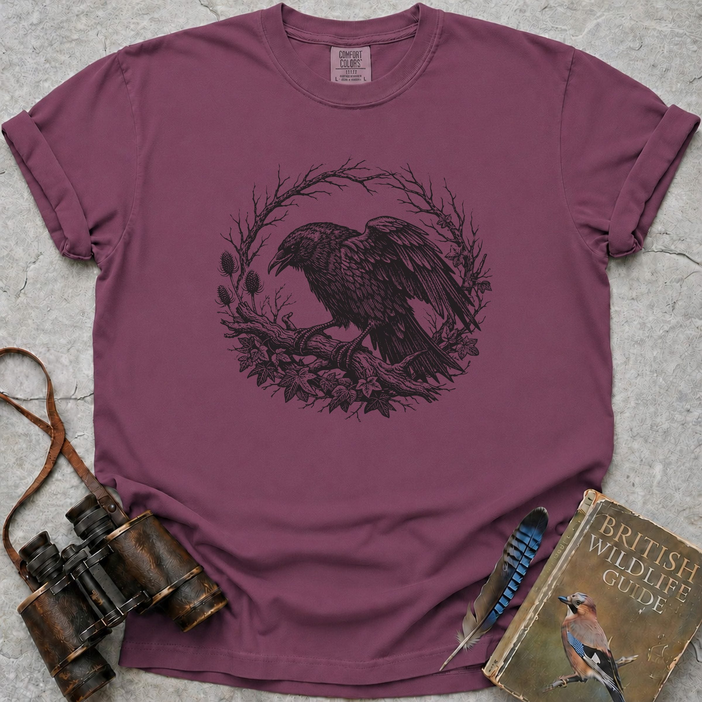 Vintage Woodland Crow T-Shirt — berry