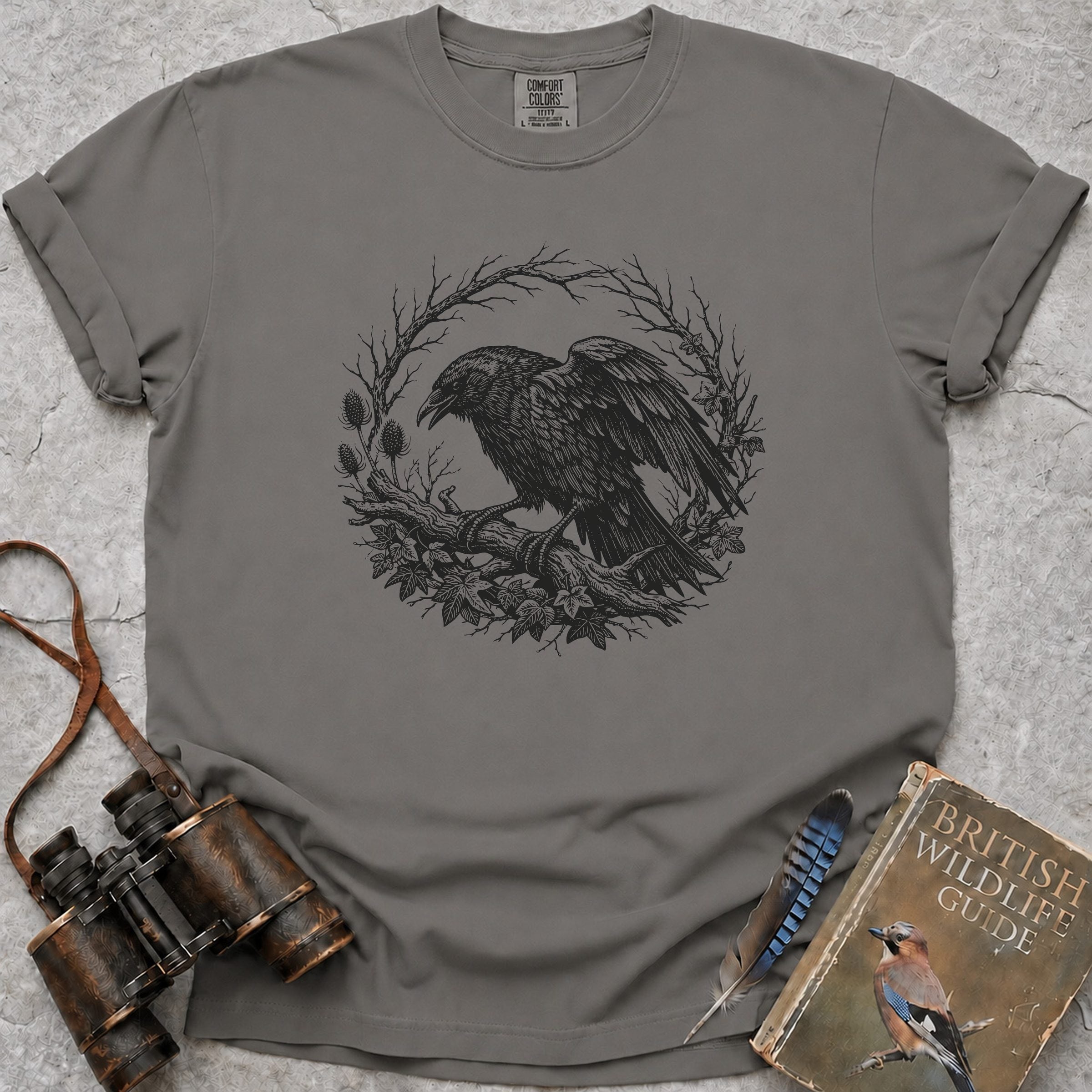 Vintage Woodland Crow T-Shirt — grey