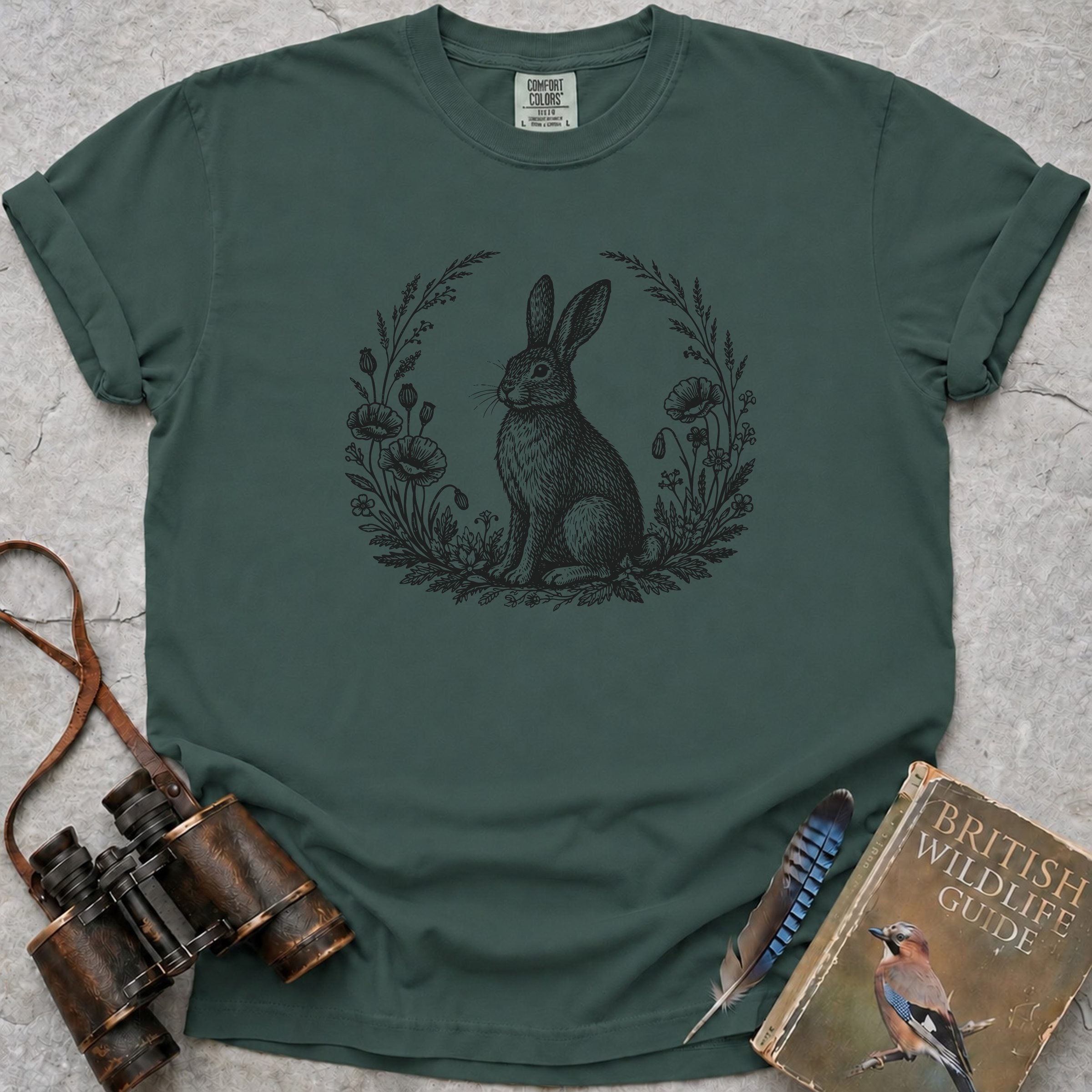 Vintage Woodland Hare T-Shirt — blue spruce