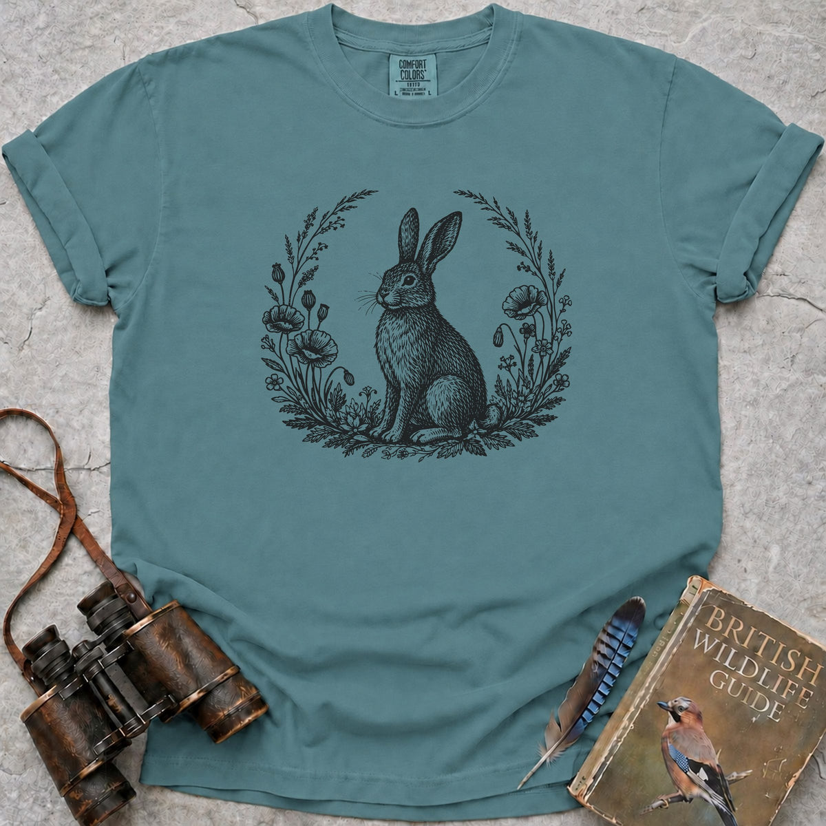 Vintage Woodland Hare T-Shirt — seafoam
