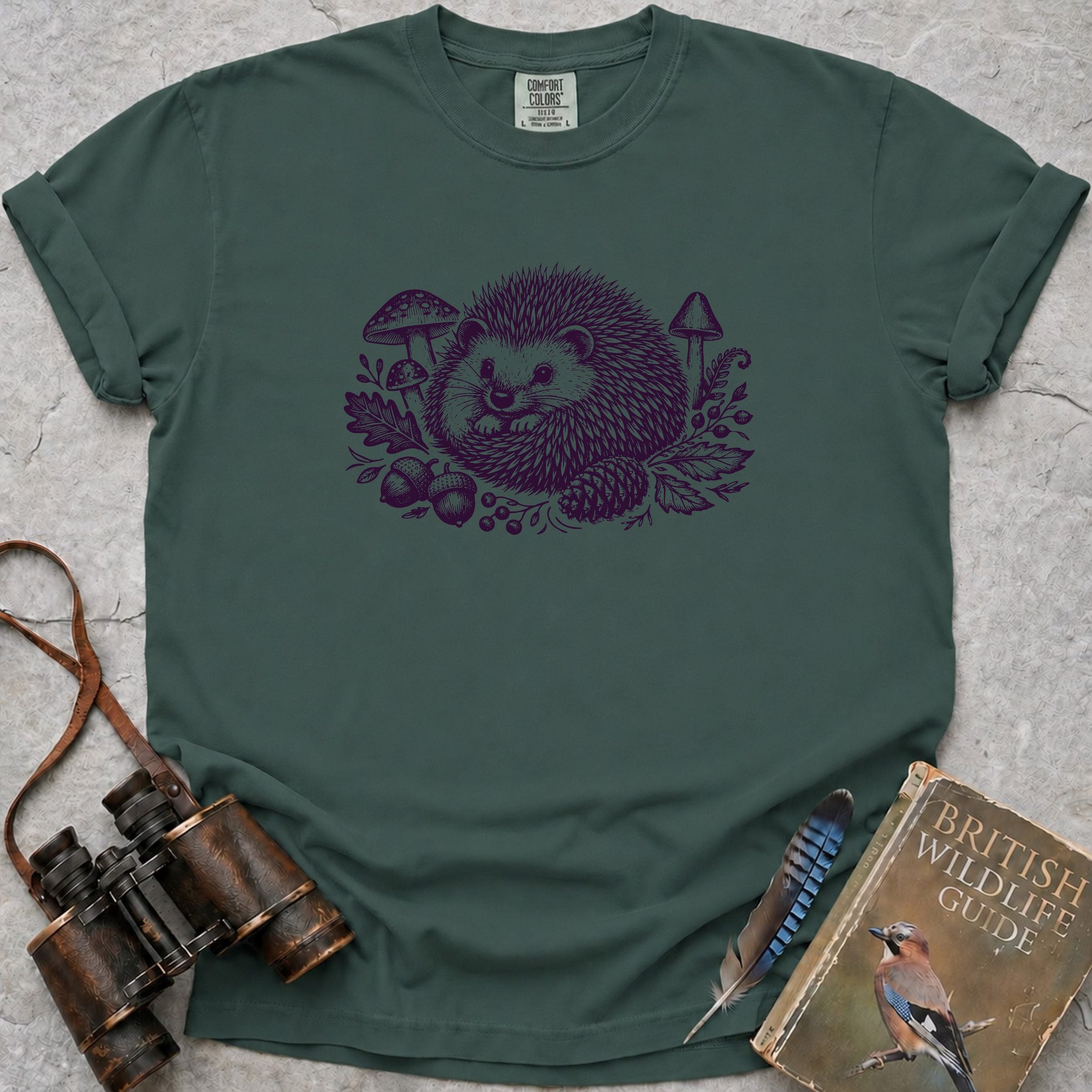 Vintage Woodland Hedgehog T-Shirt — blue spruce