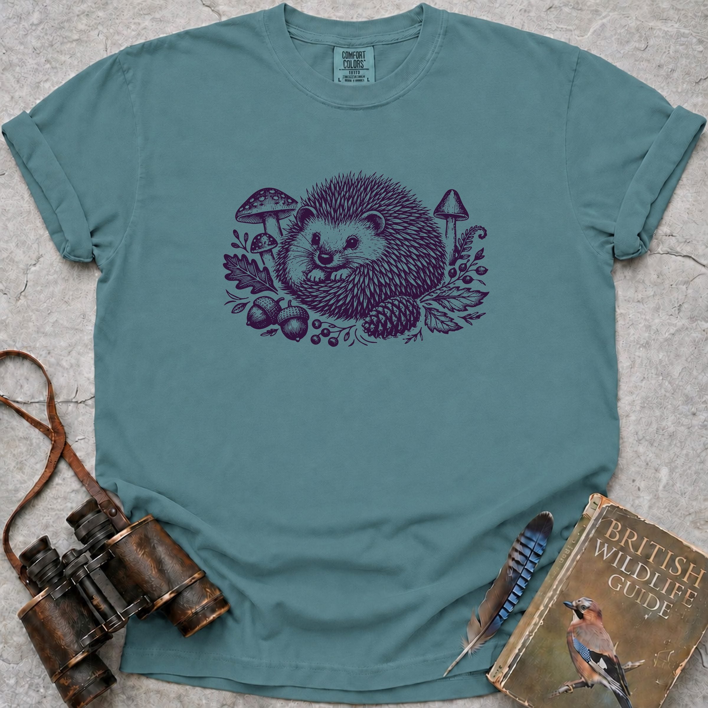 Vintage Woodland Hedgehog T-Shirt — seafoam
