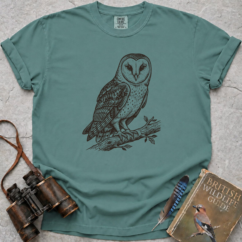 Watchful Barn Owl T-Shirt — seafoam