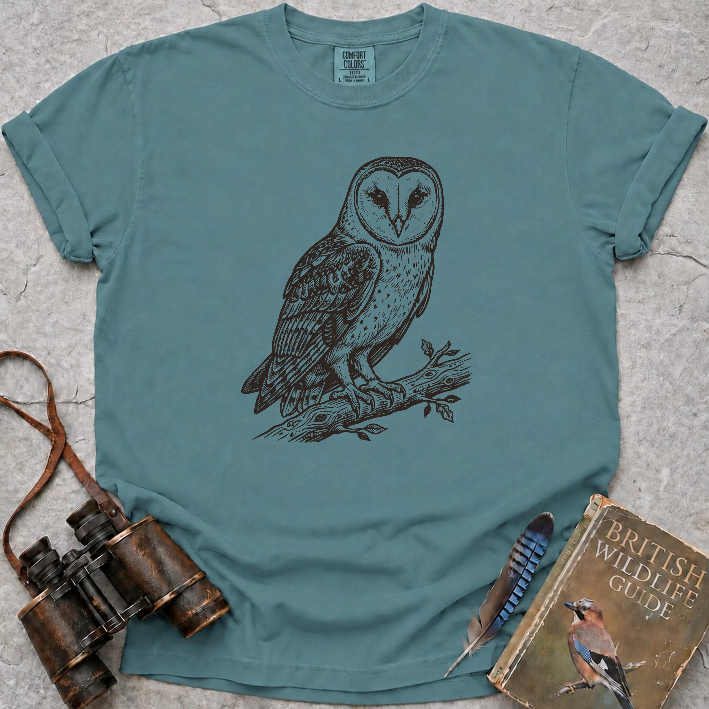 Watchful Barn Owl T-Shirt — seafoam