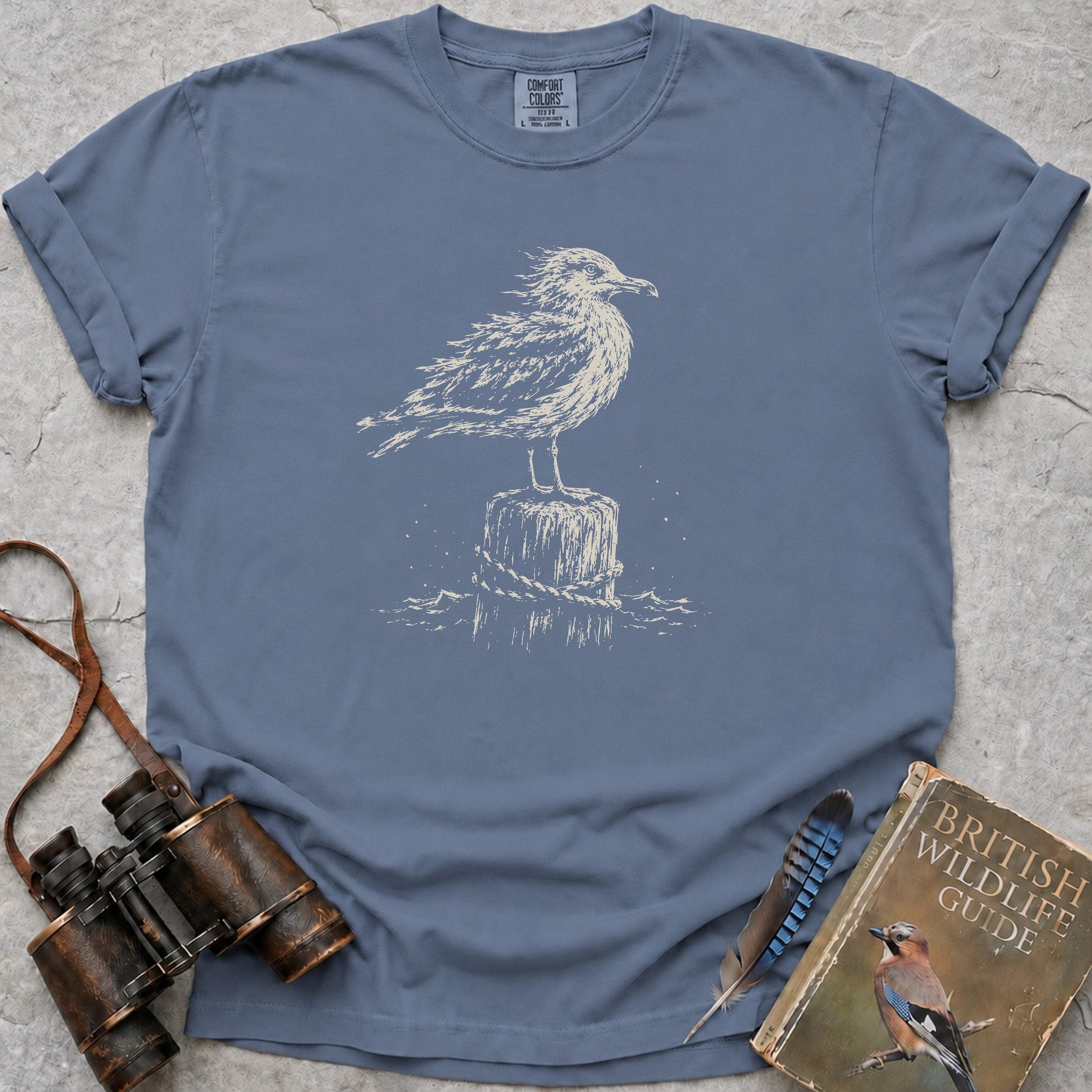 Windswept Seagull T-Shirt — blue jean