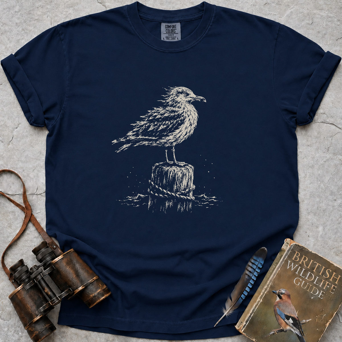 Windswept Seagull T-Shirt — true navy